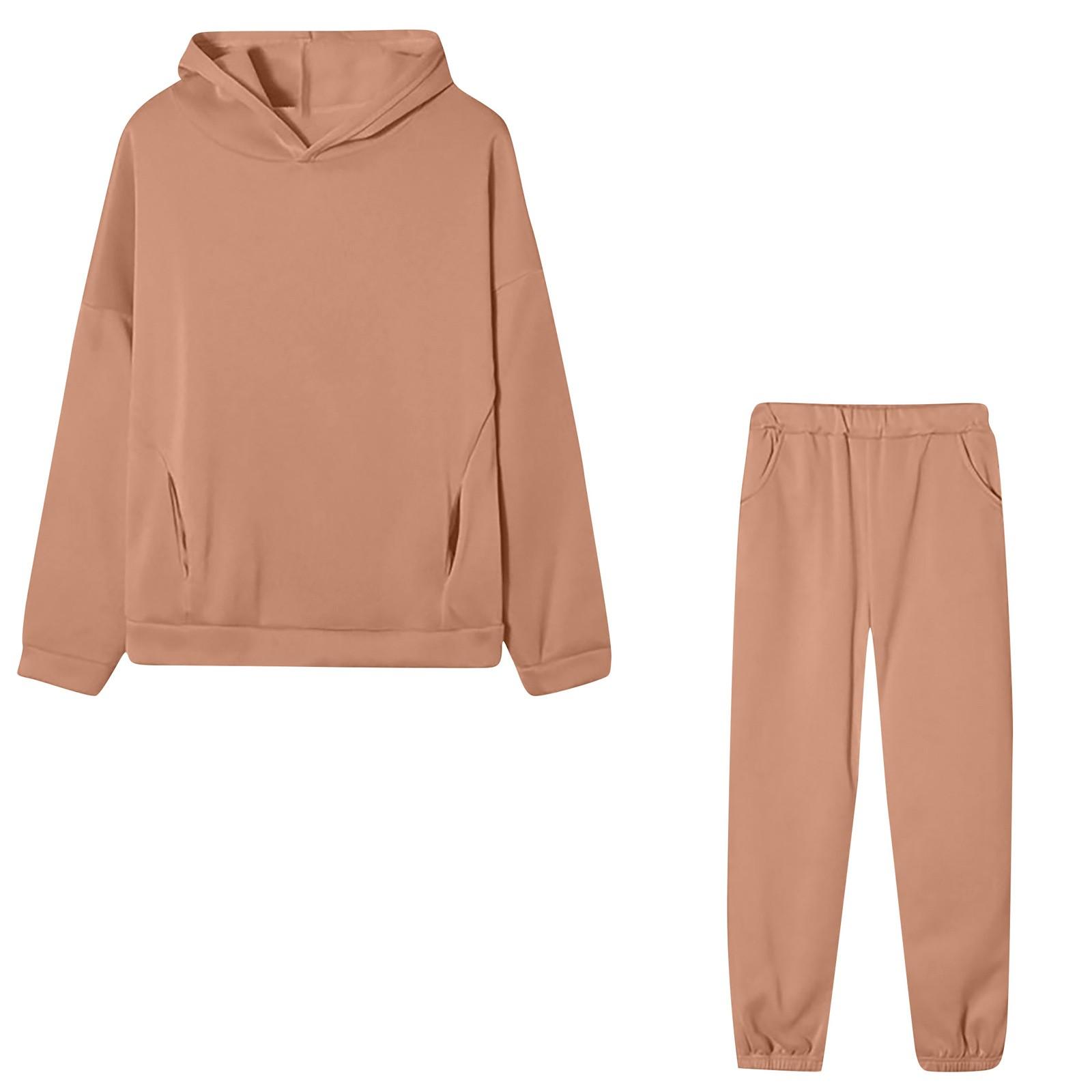 

Women s Sports Fashion Color Hoodie Casual Two-piece Set XXL верблюд