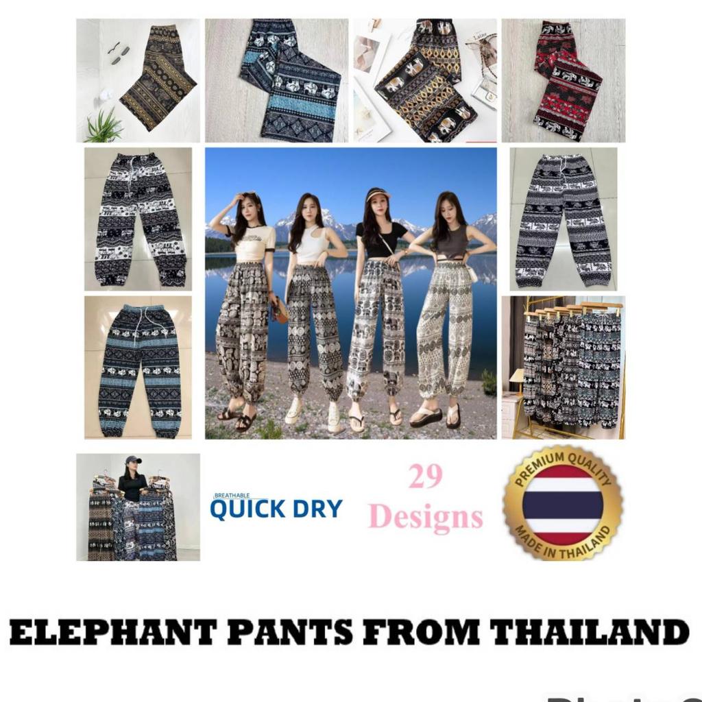 Elefanten Hose Lang Weites Bein Verstellbarer Elastischer Bund Riemen Unisex Damen Herren Druck Thailand Lässig Streetwear Strand Boho Retro Vintage