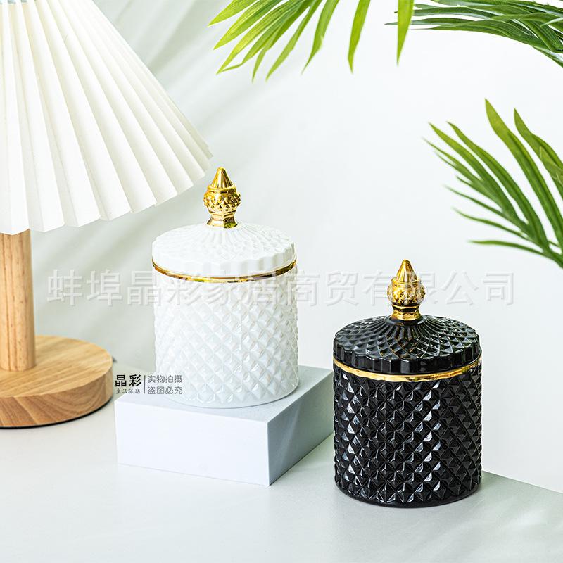 Stained Glass Storage Jar with Lid Snacks Candy Box Aromatherapy Candle Bottle Glass Container Jewelry Storage Jar Home Decor