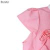 ZANZEA Women Splice Doll Collar Casual Short Sleeve Dress