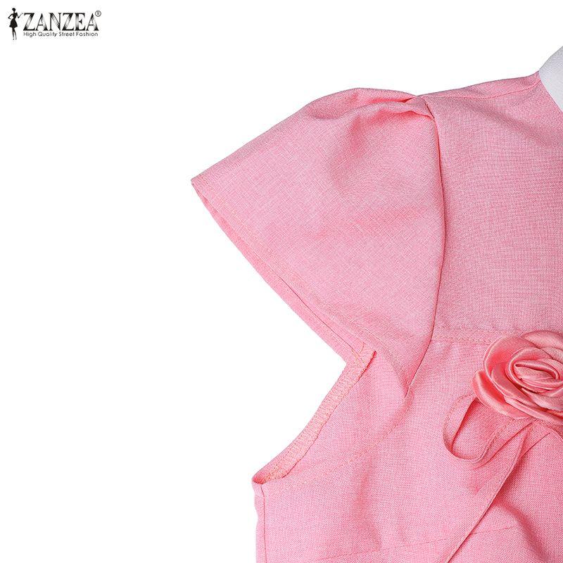 ZANZEA Women Splice Doll Collar Casual Short Sleeve Dress
