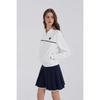 Goxo Smile Heart Lace Collar Zip Up White Navy 