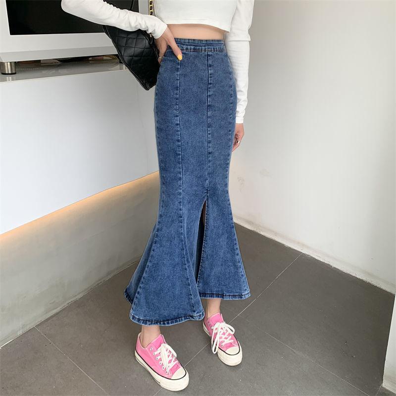 Elegant Front and Back Two Wear Elastic Female Versatile Package Hip Open Fishtail In Long Summer Versatile Comfortable Fashion Denim Bustier Skirt