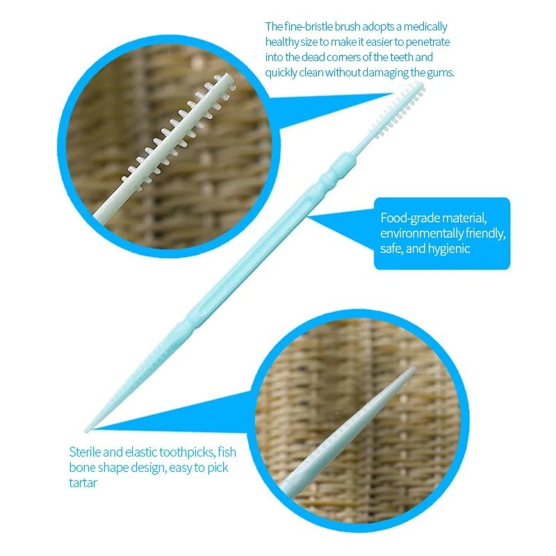 200Pcs Double-headed Disposable Dental Flosser Interdental Brush Teeth Stick Toothpicks Floss Pick Oral Gum Teeth Cleaning Care