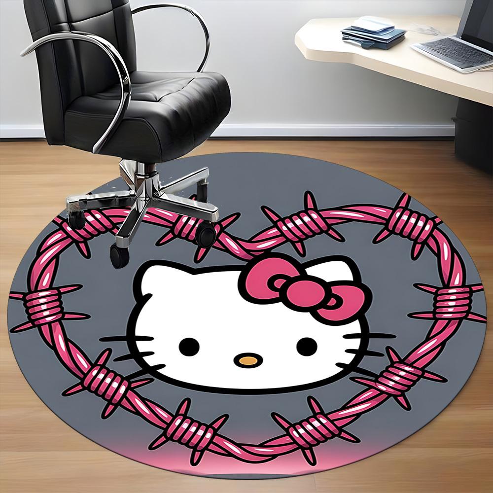 1pc Hello Kitty Chair Carpet for Office Non Slip, Machine Washable Rug for Office, Room Holiday Decor for Christmas, Birthday Polyester
