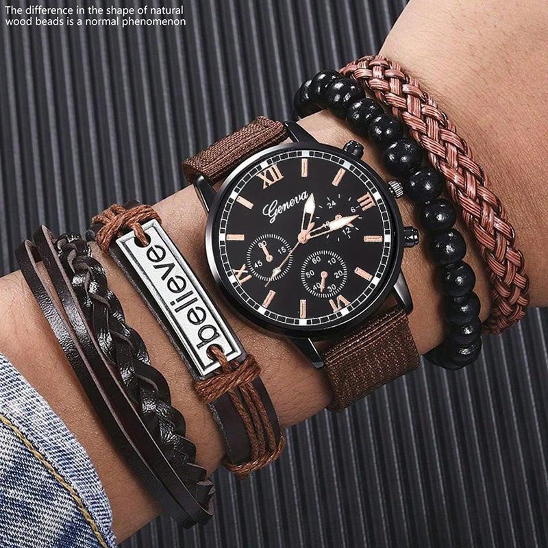 Canvas With Accessories Simple Sports High Sense Mixed Scale Quartz Watch Men'S Set Gift