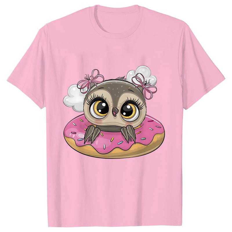 T-shirts for Women Harajuku Ulzzang Kawaii Tees Clothes Women Cartoon Owl with Donut Tops T Shirt Female Girls T-Shirt Clothes