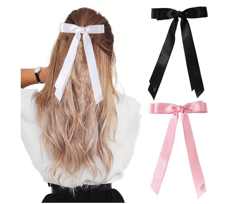 Elegant Bow Ribbon Hair Clip Fashion Simple Solid Satin Clip Hair Pin Spring Retro Headband with Clips Girls Hair Accessories