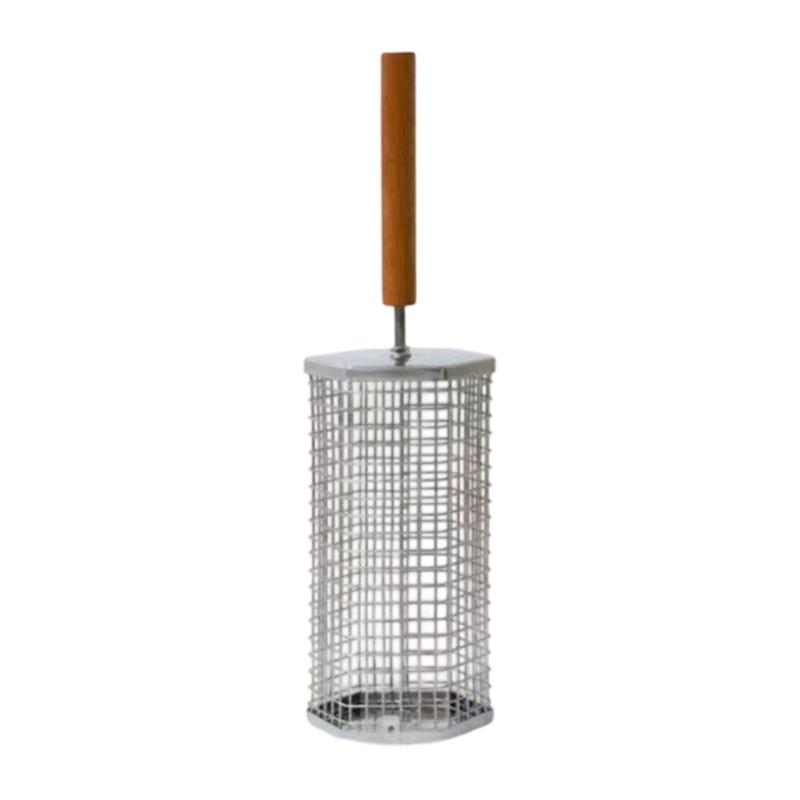 

Food Grade Stainless Steel BBQ Rotating Grill Basket With Wooden Handle Nesting Grilling Tool For Outdoor Camping L