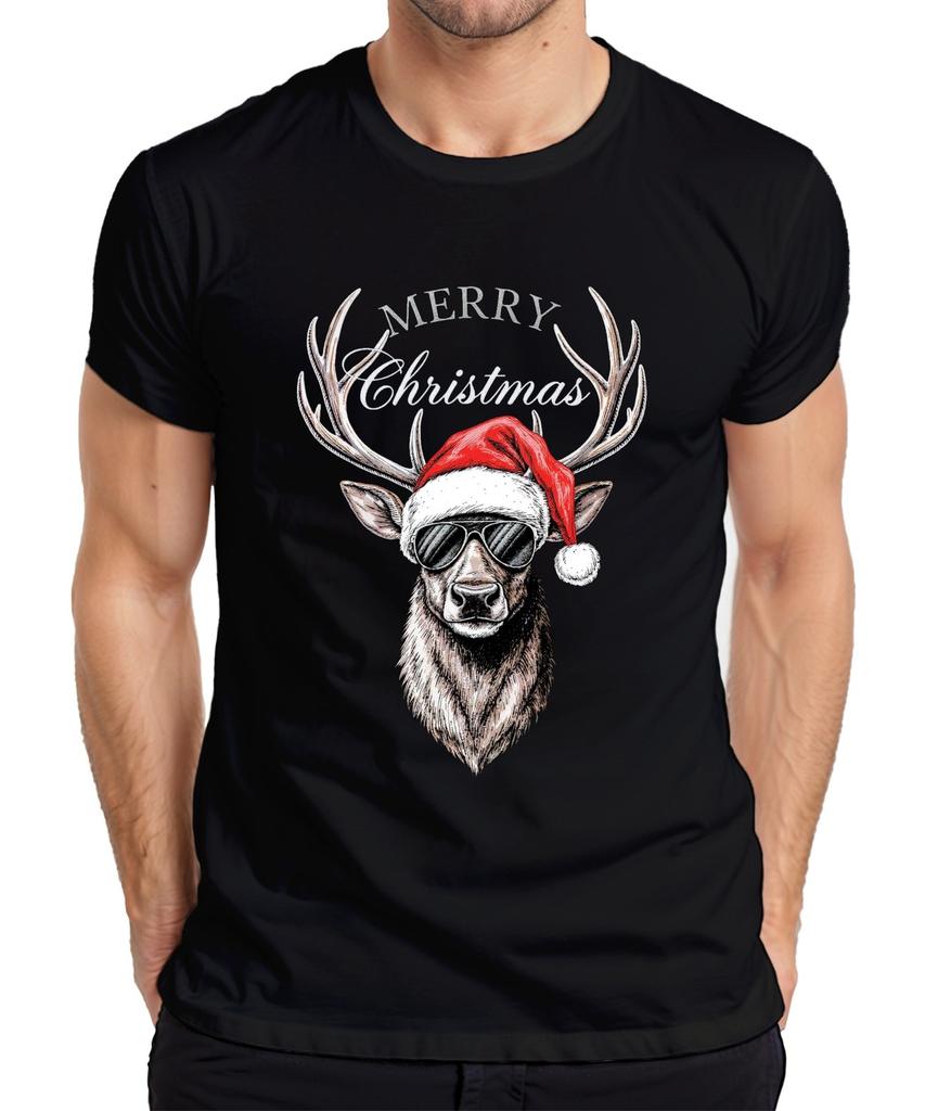 Reindeer Christmas Merry Christmas Santa Hat Sunglasses Unisexs Tshirt
