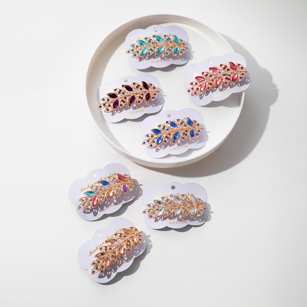 Beauty Women Fashion Hair Clip Creative Leaf Crystal Alloy Rhinestone Barrette Hairpin Headband Korean Hair Accessories
