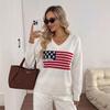 Autumn/Winter V-Neck Knit Sweater for Women - American Flag Jacquard Pattern