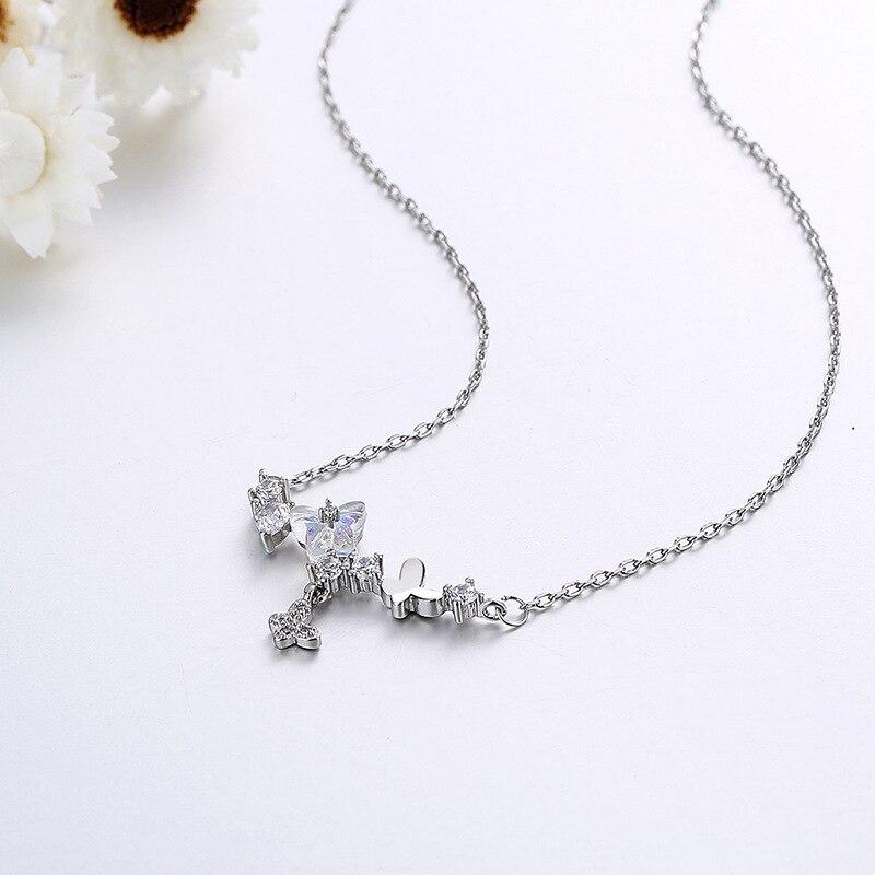 925 Sterling Silver Zircon Butterfly Charm Náhrdelník Přívěsek pro ženy Svatební móda Nové šperky Příslušenství dz359