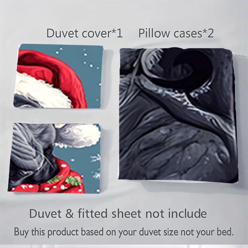 3pc Christmas Pug Dog Santa Hat & Scarf Holiday Home Decor Bedding Set Daily Use 1149a
