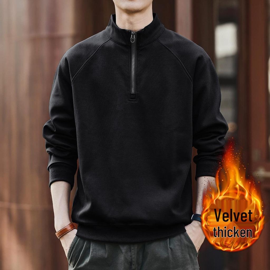Ge Lan Lu Men's Retro Half-Zip Stand Collar Hoodie - Autumn/Winter Loose Casual Sports Jacket