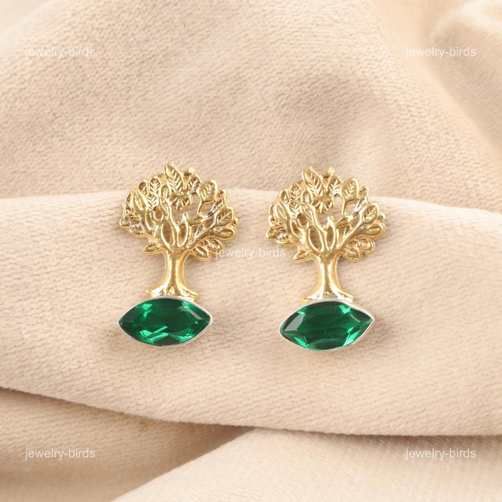 Green Emerald Gemstone Sterling Silver Engagement Sisters Gift Dangling Earrings EE-144-12