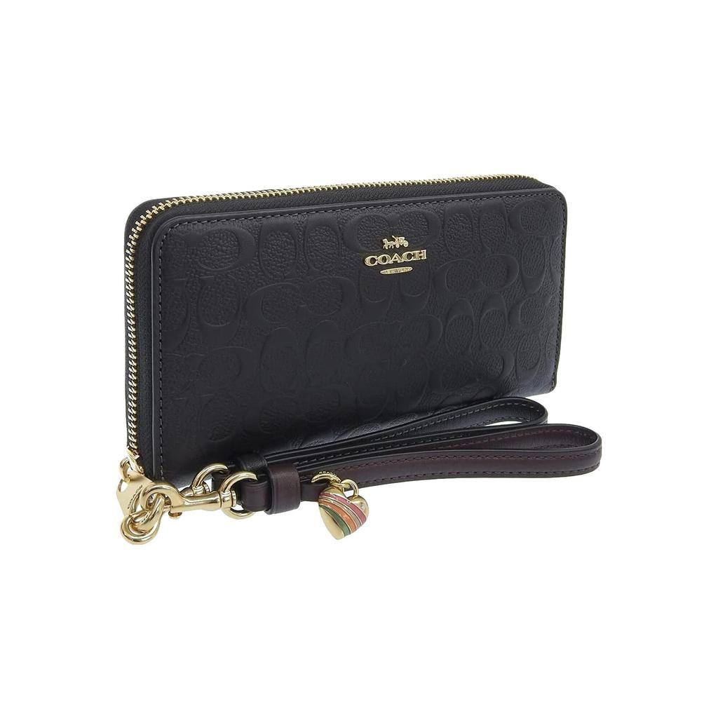 New COACH Zip Around Smooth Calfskin With Leather Card Holder, Wallet Women's Black CF464-IMBLK