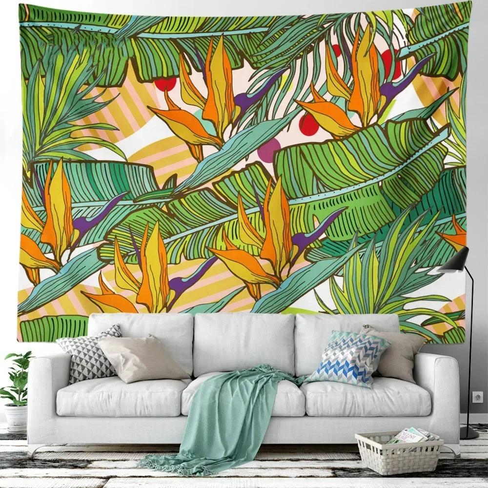 Room Decoration Bedroom Aesthetic Green Plant Flower Tapestry Tropical Plant Series Hanging Landscape Flower Indoor Tapestry