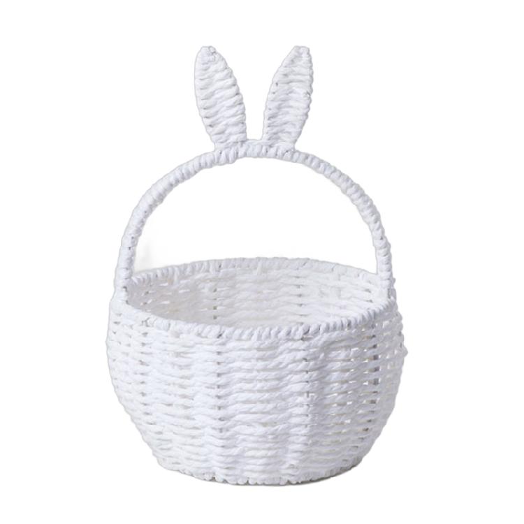 Paper Rope Woven Basket with Rabbits Ears for Toy Storage Stylish Handhold Flower Basket Fruit Holder for Picnics