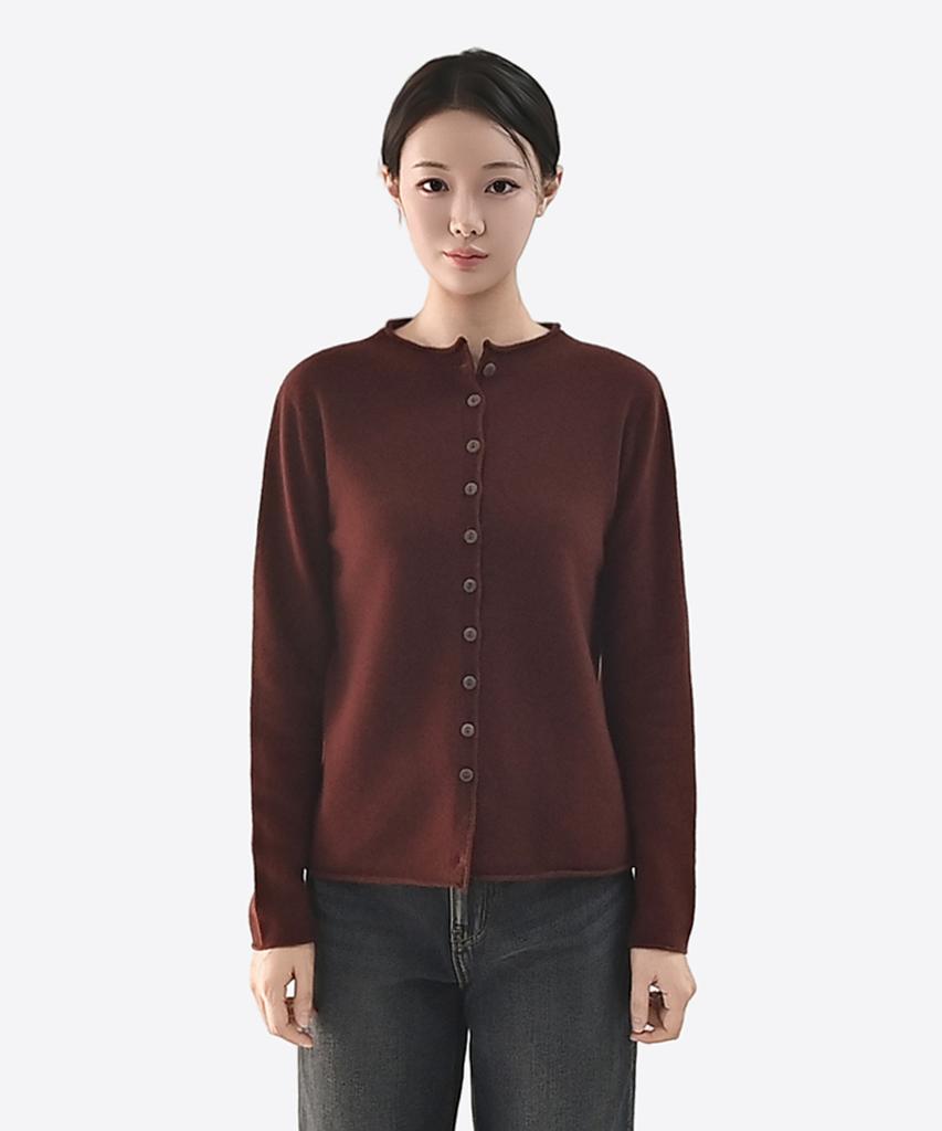 Clace 100% Wool Loose Fit Cardigan With Button Details_Brown