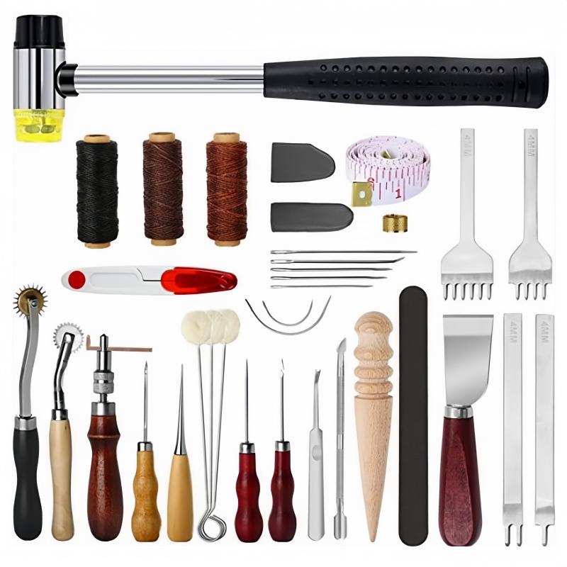 Leather Hand Sewing Repair Polish Kit Leather Craft Tools Kit Stitching Punch Carving Work Groover Set DIY Tool Set