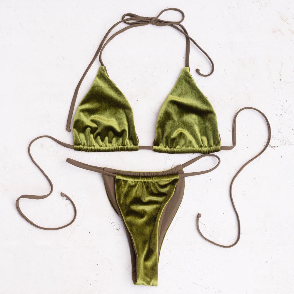 Bikini Xuanlang din Catifea Aurie: 17 Culori, Design Sexy Triunghiular, Costum de Baie Decupat pentru Femei