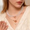 Stacked beaded heart-shaped full diamond French necklace temperament multi-layer rice-shaped imitation pearl necklace women's European 