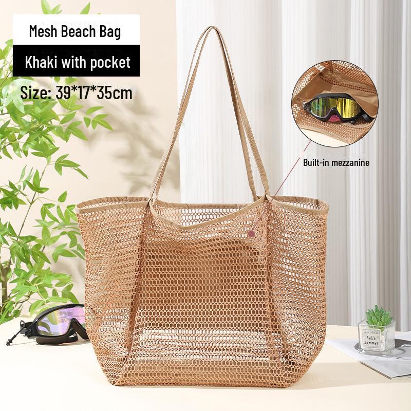Large Capacity Mesh Beach Bag: Versatile Shoulder and Hand-Held Travel Wash Bag