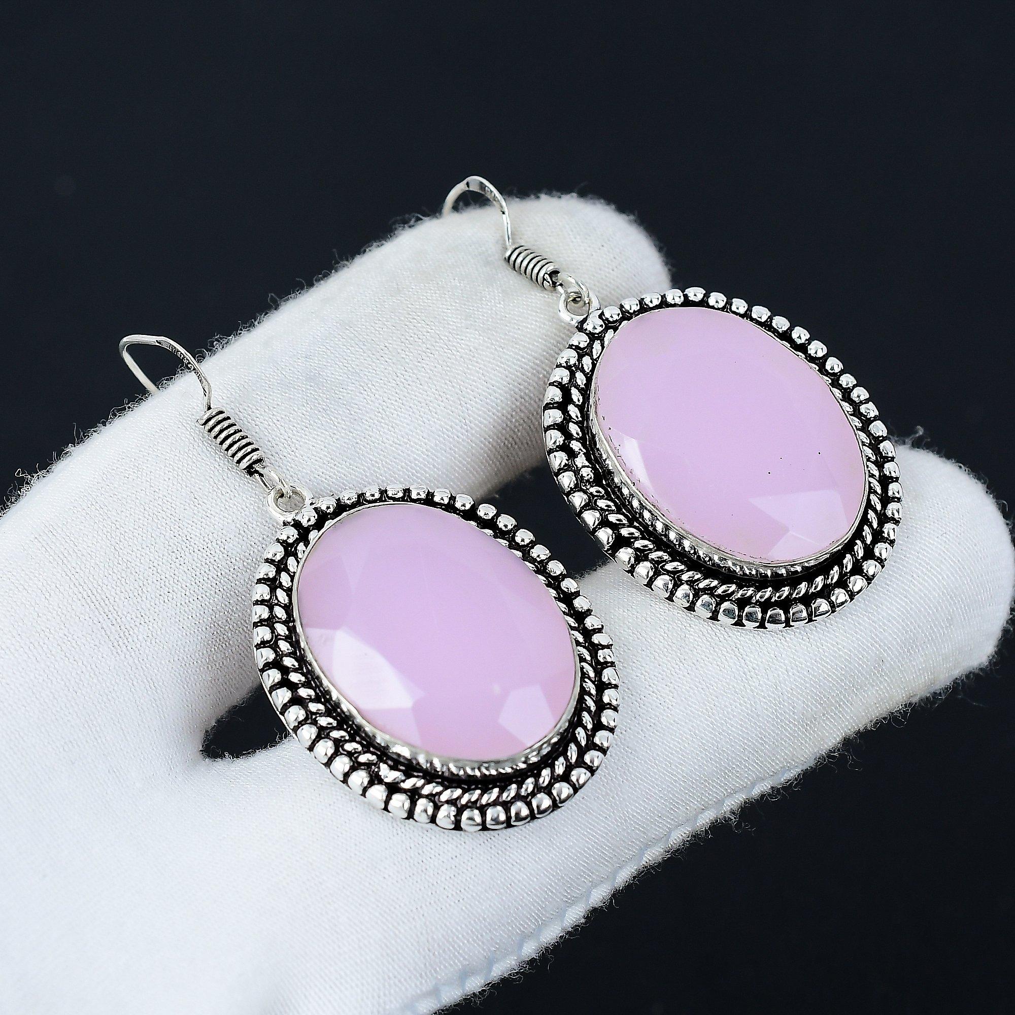 

Ювелирные серьги ручной работы из стерлингового серебра 925 пробы с розовым халцедоном 2,17 дюйма