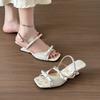Summer Square Toe Shallow Women Slippers Bow Elegant Mid Heels Shoes Designer Pumps 2025 Trend Fad New Brand Sandalias De Mujer