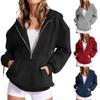 Womens Fashion Casual Long Sleeve Pocket Drawstring Hooded Zipper Thick Pullover Sweatshirt