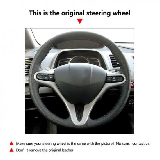 Black+Red Steering Wheel Leather Cover For Honda Civic 8th MK8 2005 - 2011 SUEDE