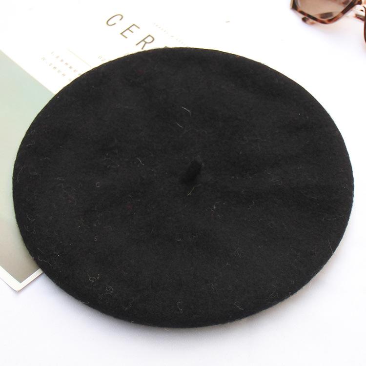 Autumn And Winter Women'S Solid Color Light Board Wool Woolen Beret Retro Simple Fashion Painter Hat Bud Hat