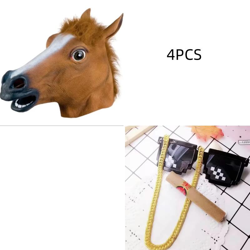 Mask Latex Horse Head Mask Horror Cosplay Costume For Halloween Party Theater Event Performance Props