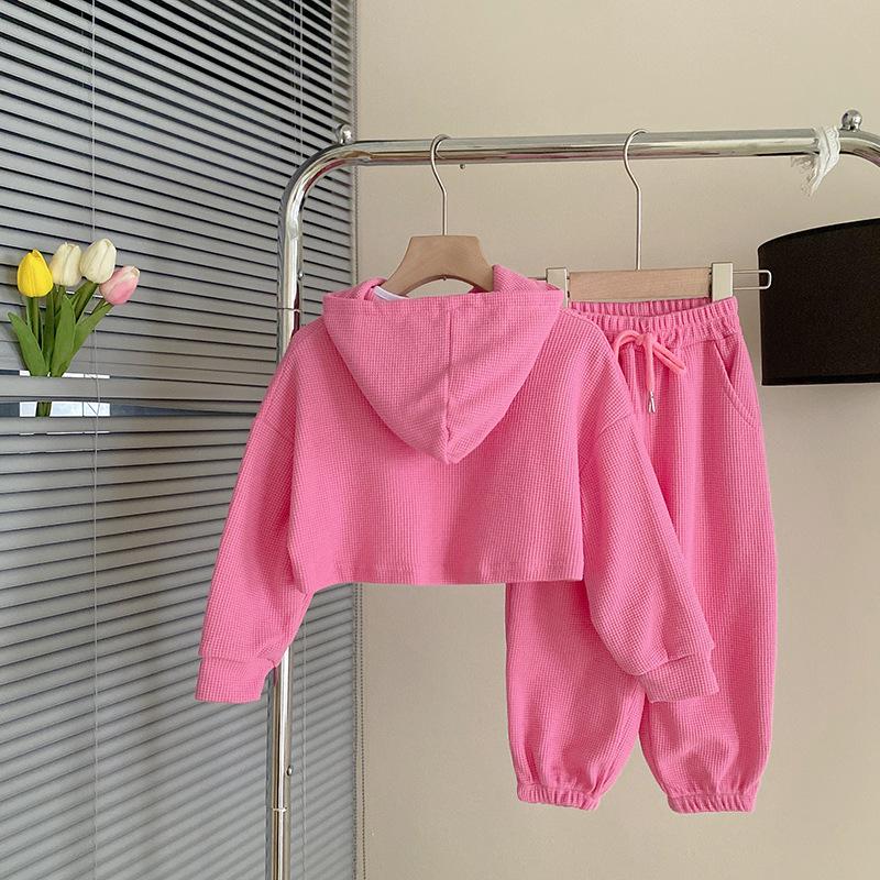 2024 Meisjes Koreaanse Letter Hoodie & Sweatpants Set - Lente/Herfst Trendy Tweedelig voor Kinderen