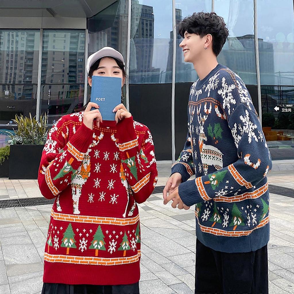 Christmas Couple Sweater Christmas Sweater Christmas Jumper Christmas Turtleneck Sweater Warm Pullover Sweaters Blue XL