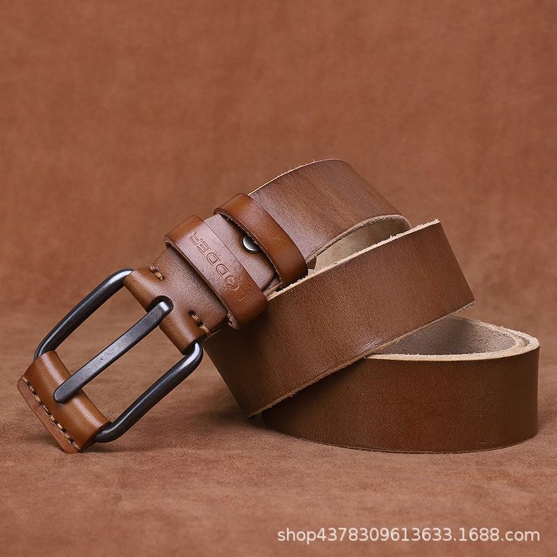First Layer Cowhide Retro Trendy Men's Leather Belt, Genuine Leather Needle Buckle Youth Casual Jeans Belt