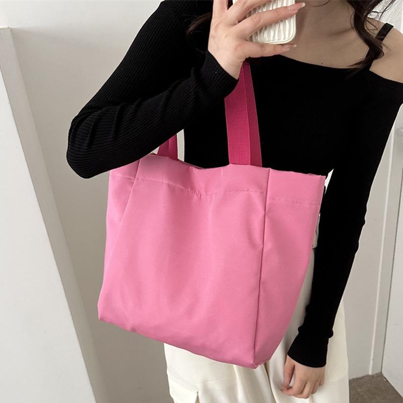Bag women's new solid color large-capacity canvas shoulder bag simple commuter student tote bag shopping bag tide