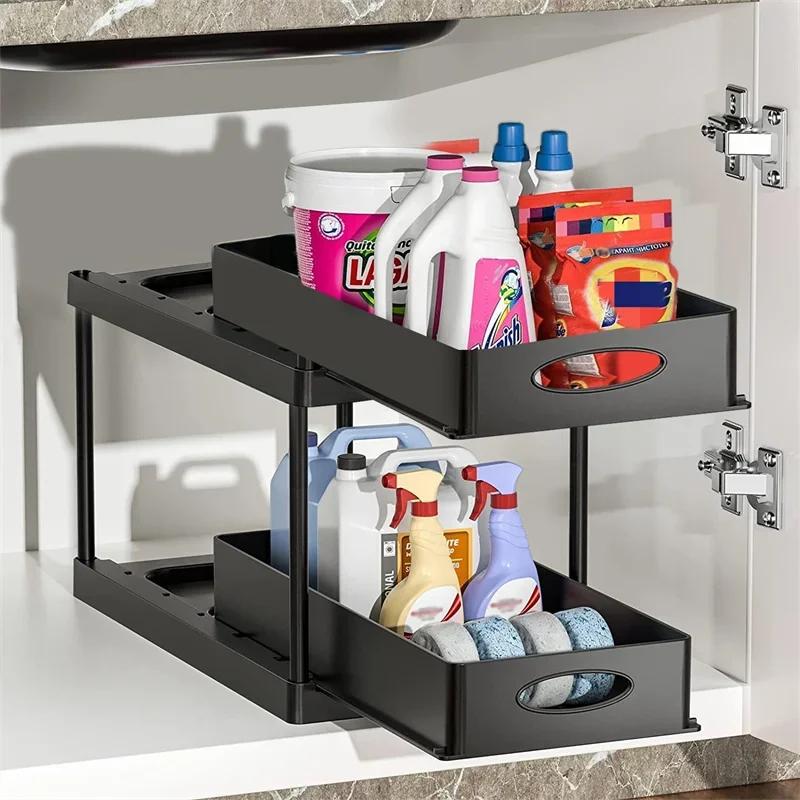 Multi-Purpose Drawer Storage Rack Under Sink Organizer Sliding Cabinet Basket Organizer Kitchen Bathroom Desktop Storage Shelf