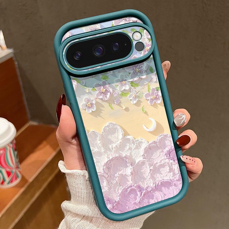 Oil Painting Flower Pattern Soft Phone Case For Google Pixel 9 Pro XL 8 Pro 8A Butterfly Print TPU Matte Shockproof Lens Protection Bumper Cover