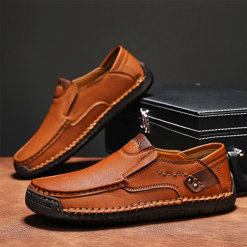Men's Shoes Outdoor Casual Shoes Flat-soled Handmade Leather Shoes Spring Low-top Large-size Loafer Cowhide Noodles