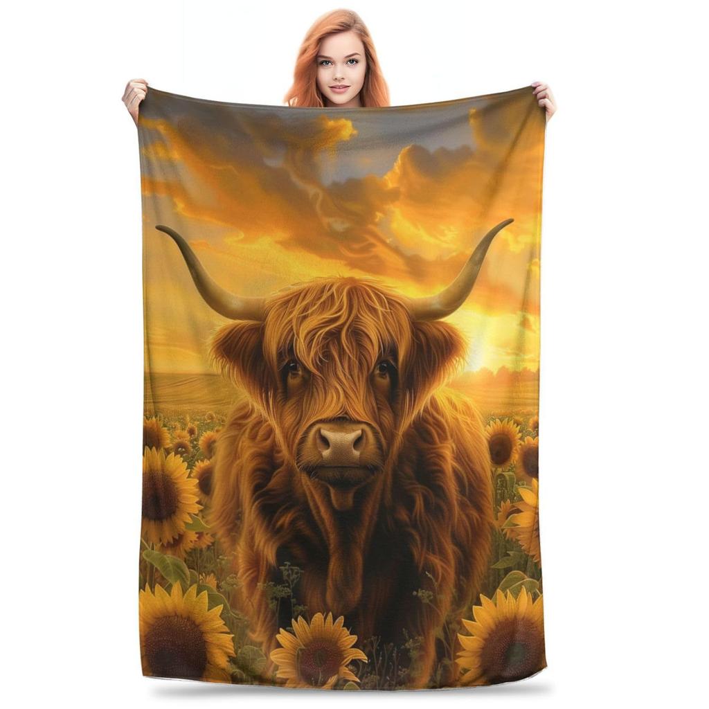 Sunflower Heights Cattle Digital-printed Polyester Bedroom Velvet Flannel Soft Sofa Cover Blanket Fleece Soft Sofa Cover