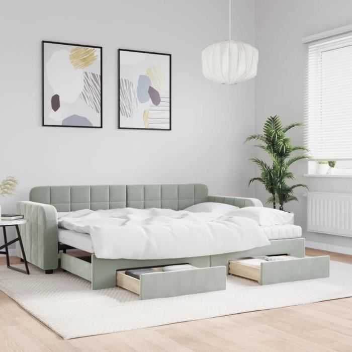 VidaXL Daybed with Trundle and Drawers Light Grey 80x200cm Velvet 3196994