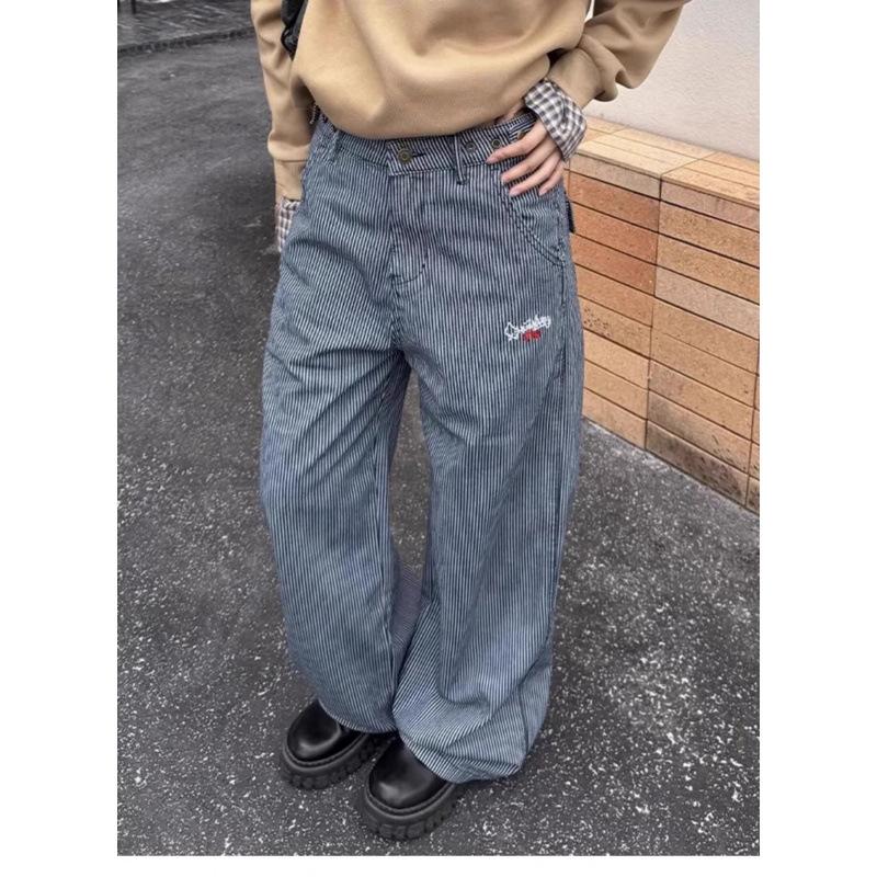 JYL Unisex Bootcut Jeans American Vintage Cross-Border Washed Straight Denim S бездна