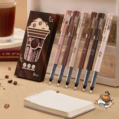 6Pcs/Set Coffee Series 0.5mm Gel Pen High Capacity Gel Ink Pen For Students Quick Drying Writing Pen School Office Supplies New