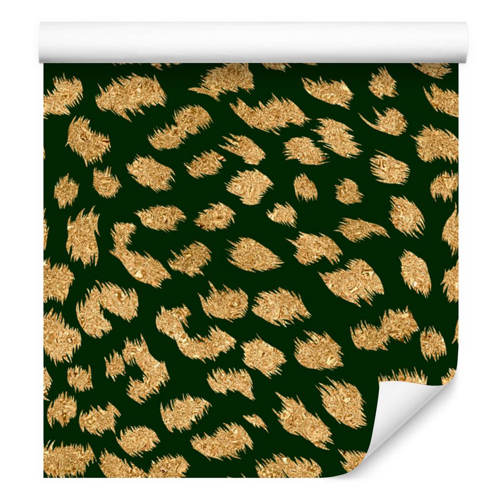 Bottle Green Leather Wallpaper, Gold and Yellow, 50x1000