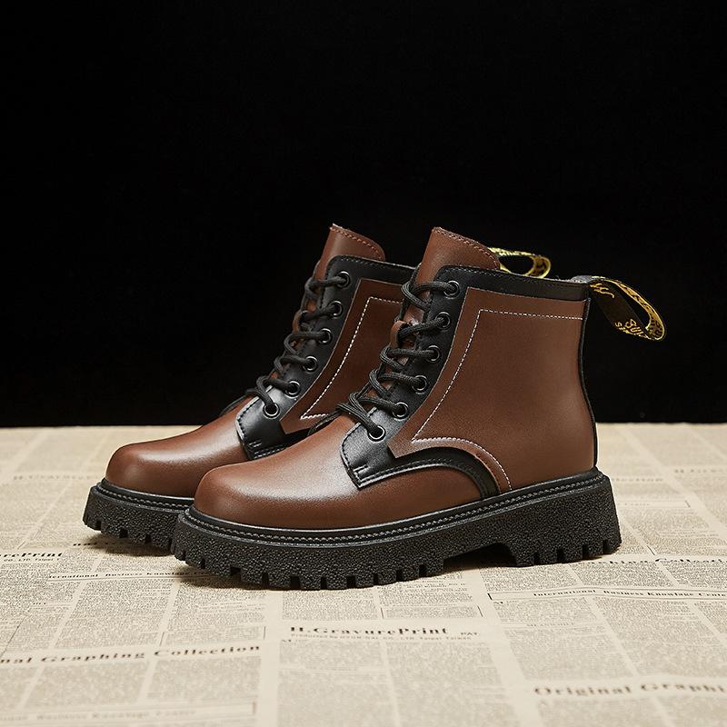 

Женские короткие ботинки в британском стиле Ботинки Martin на платформе Повседневные прогулочные ботинки Студенческие ботинки 40 коричневый