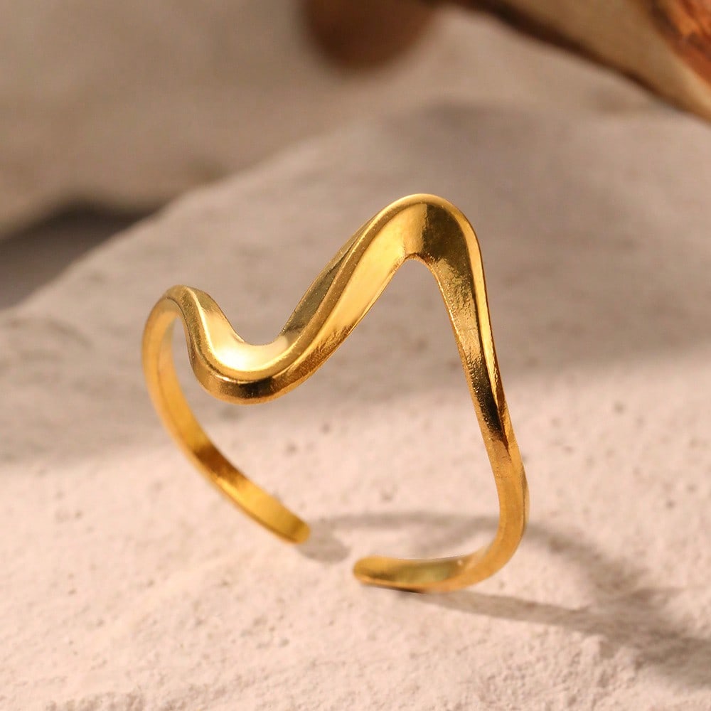 1 Pair Of Personalized Irregular Curve Opening Rings, Stainless Steel Adjustable Rings, Simple And Versatile Commuting Accessories