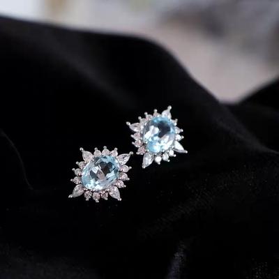 Mírné luxusní retro elegantní tmavě modré náušnice Topaz Dámské S925 Sterling Silver Módní náušnice se speciálním designem