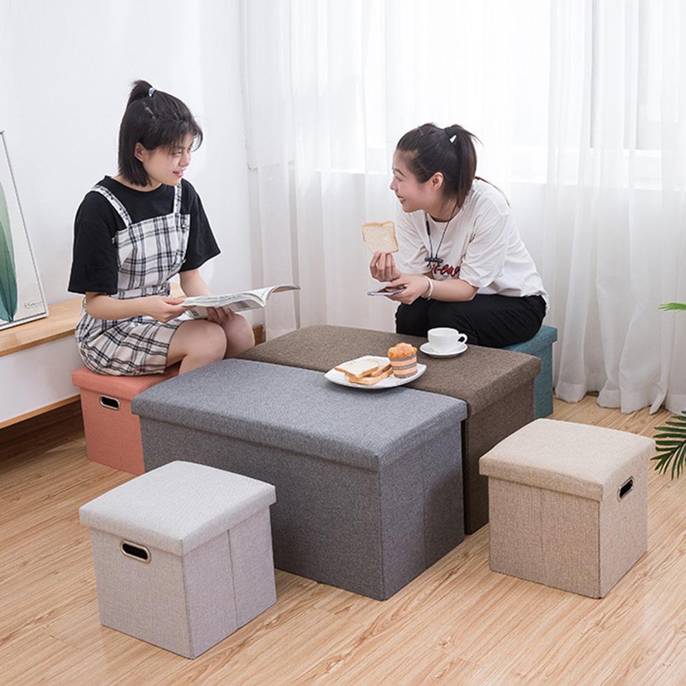 Folding Storage Ottoman 11.81x11.81x11.81inch Square Footrest Footstool with Sponge Lid for Bedroom Dorm Entryway Office